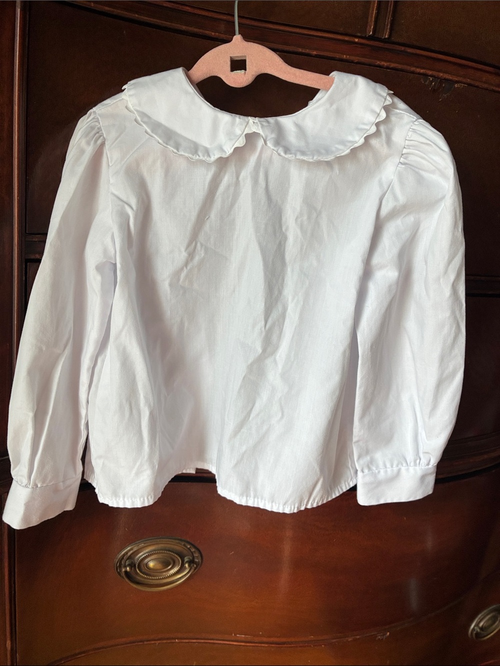 Girls' White Peter Pan Collar Long-Sleeve Top